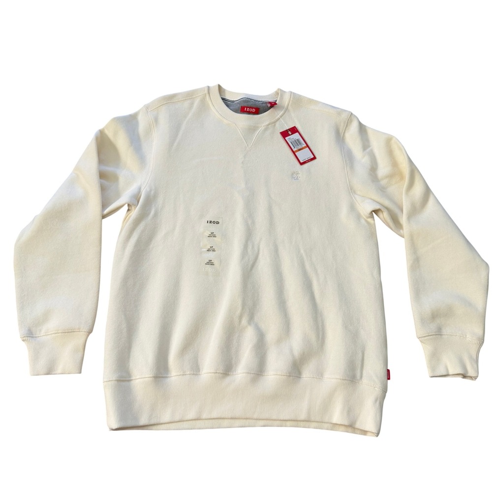 IZOD Womens Small Sueded Fleece Sweatshirt Vanilla Ice Cream Crew Neck NWT
